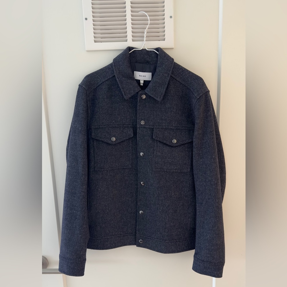 REISS - Wool Blend Brushed Jacket in Navy